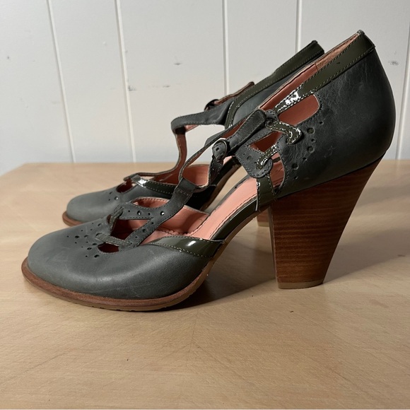 Miss Albright Retro Inspired Green Mary Jane Heels Cutouts Women's 10B - Picture 2 of 10